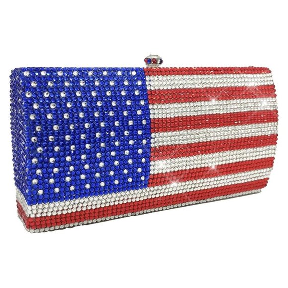 NWT Beautiful Sparkling Bling Swarovski Crystal American Flag Clutch Pur… - Picture 3 of 10